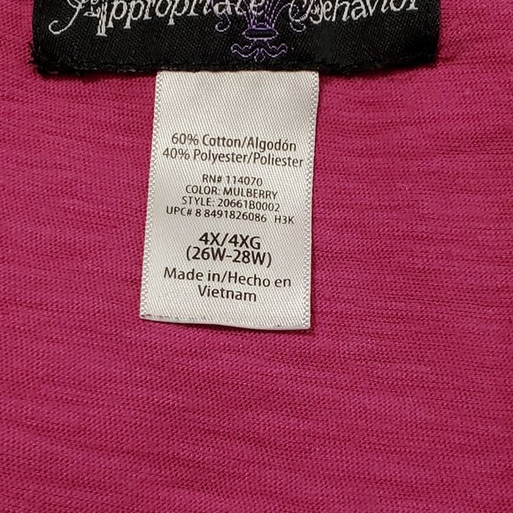 Appropriate Behavior Fushia w Swirl Design 4X (26/28W) - Picture 7 of 9